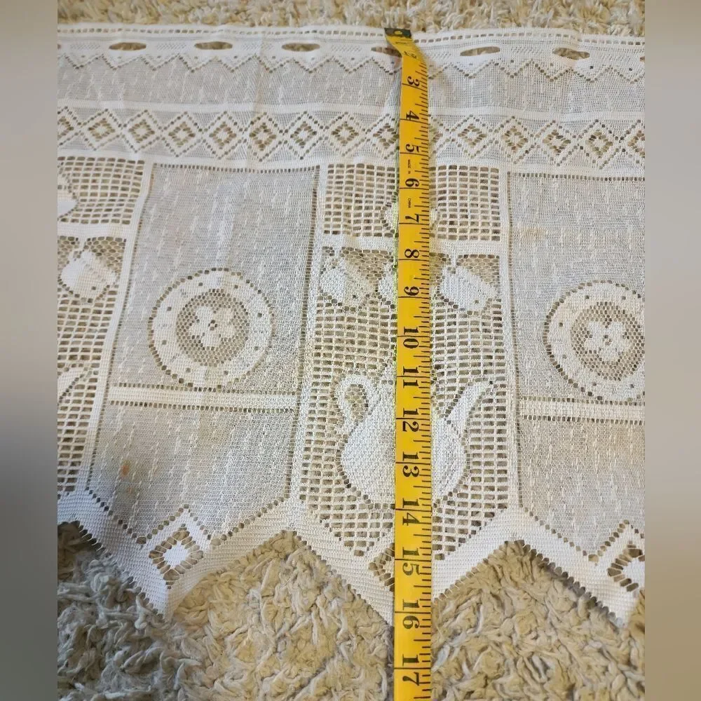 Vintage french jacquard white lace table runner w/coffee pot and cup design